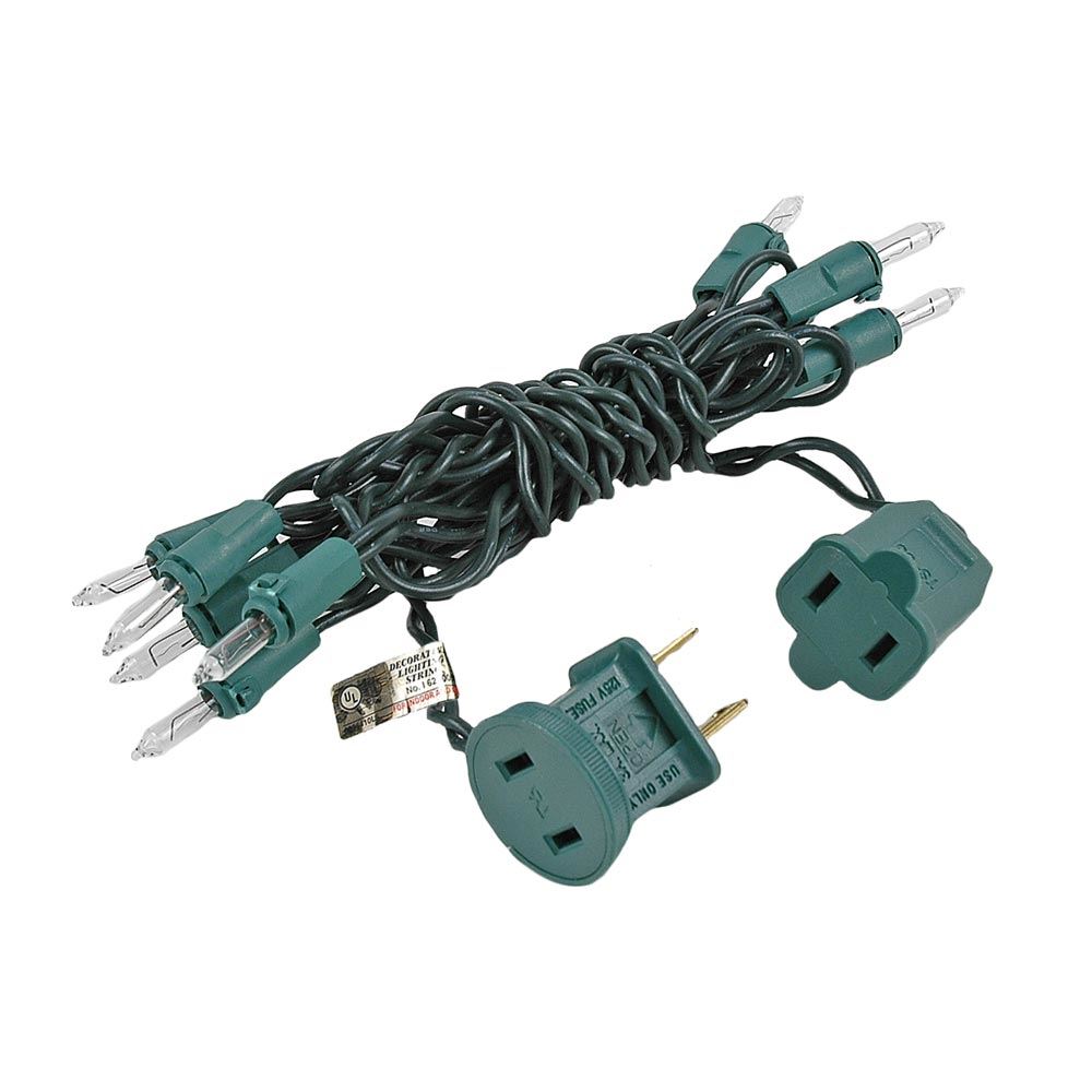 Connectible 5.5 Ft Green Wire 10 Clear Mini Lights