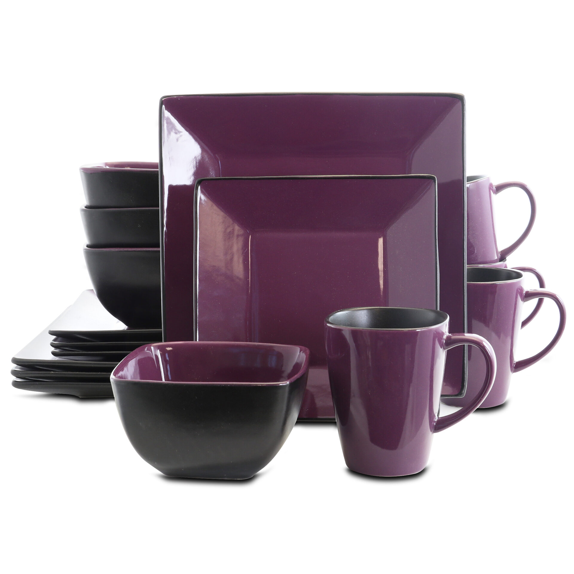 Elama Mulberry Loft 16 Piece Modern Stoneware Dinnerware Set