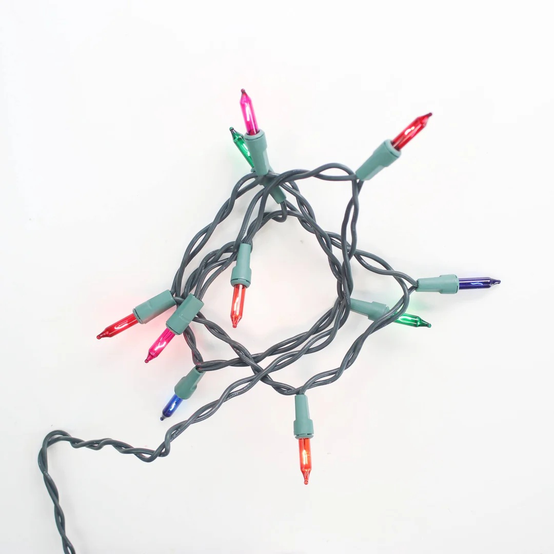 10 Bulb Multicolor Glass Craft Lights Green Wire