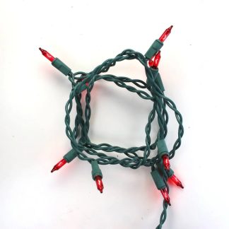 10 Bulb Red Glass Craft Lights Green Wire