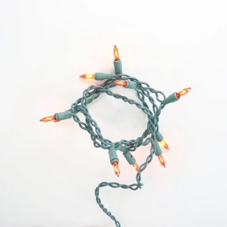 10 Bulb Orange Glass Craft Lights Green Wire