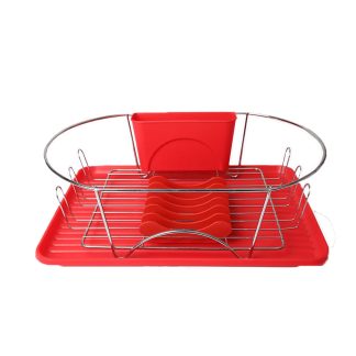 17 Inch Red Silver Dish Rack and Utensil Holder