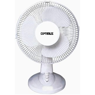 Optimus 12 Inch Oscillating Table Fan in White